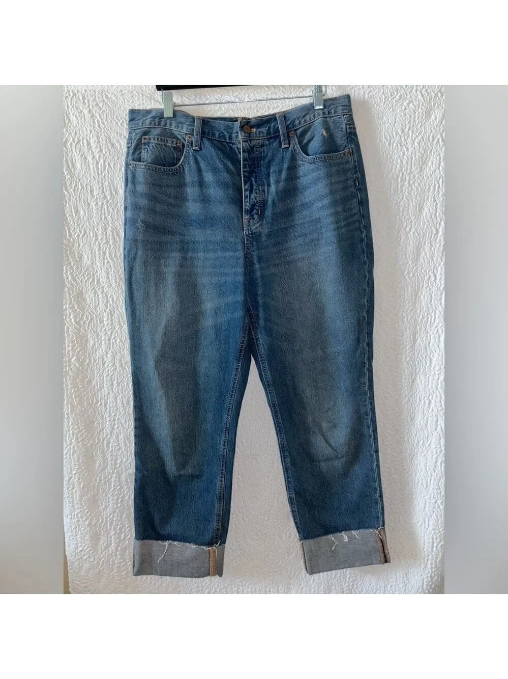 J. Crew Premium Edition High-Rise Straight Cuffed Raw Hem Distressed Jean